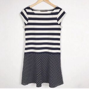 The Limited OUTBACK RED Skater Dress Polka Dot Stripes Nautical Preppy Retro